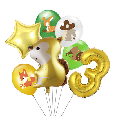 7 vnt/stal. Džiunglių gyvūnų folijos balionų rinkinys, 30 colių skaičius, globos, lapės ežiukas, gyvūnų teminis vakarėlis gimtadienio vakarėlio dekoracijos vaikams