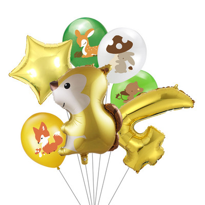 7 vnt/stal. Džiunglių gyvūnų folijos balionų rinkinys, 30 colių skaičius, globos, lapės ežiukas, gyvūnų teminis vakarėlis gimtadienio vakarėlio dekoracijos vaikams