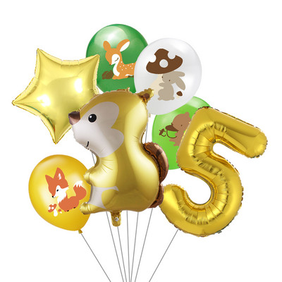 7 vnt/stal. Džiunglių gyvūnų folijos balionų rinkinys, 30 colių skaičius, globos, lapės ežiukas, gyvūnų teminis vakarėlis gimtadienio vakarėlio dekoracijos vaikams