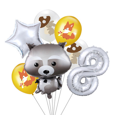 7 vnt/stal. Džiunglių gyvūnų folijos balionų rinkinys, 30 colių skaičius, globos, lapės ežiukas, gyvūnų teminis vakarėlis gimtadienio vakarėlio dekoracijos vaikams