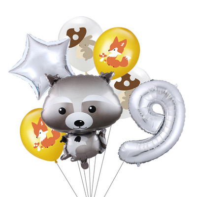 7 vnt/stal. Džiunglių gyvūnų folijos balionų rinkinys, 30 colių skaičius, globos, lapės ežiukas, gyvūnų teminis vakarėlis gimtadienio vakarėlio dekoracijos vaikams