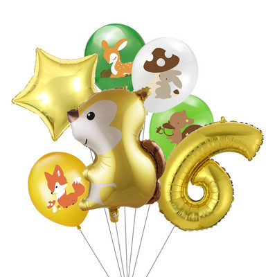 7 vnt/stal. Džiunglių gyvūnų folijos balionų rinkinys, 30 colių skaičius, globos, lapės ežiukas, gyvūnų teminis vakarėlis gimtadienio vakarėlio dekoracijos vaikams