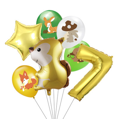 7 vnt/stal. Džiunglių gyvūnų folijos balionų rinkinys, 30 colių skaičius, globos, lapės ežiukas, gyvūnų teminis vakarėlis gimtadienio vakarėlio dekoracijos vaikams