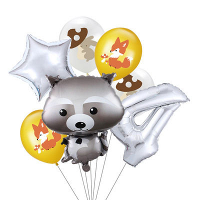 7 vnt/stal. Džiunglių gyvūnų folijos balionų rinkinys, 30 colių skaičius, globos, lapės ežiukas, gyvūnų teminis vakarėlis gimtadienio vakarėlio dekoracijos vaikams