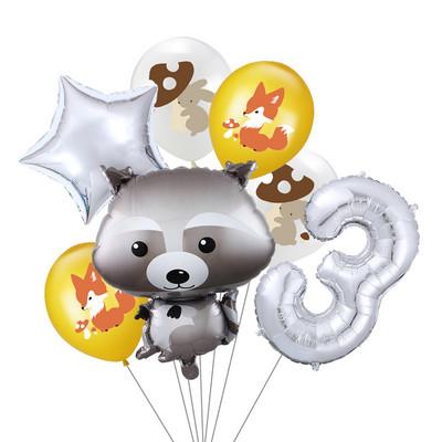 7 vnt/stal. Džiunglių gyvūnų folijos balionų rinkinys, 30 colių skaičius, globos, lapės ežiukas, gyvūnų teminis vakarėlis gimtadienio vakarėlio dekoracijos vaikams