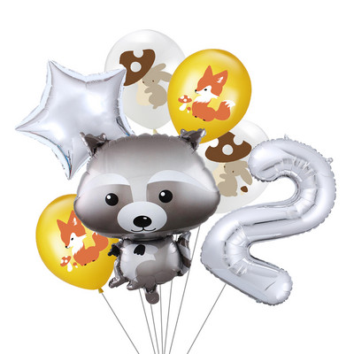 7 vnt/stal. Džiunglių gyvūnų folijos balionų rinkinys, 30 colių skaičius, globos, lapės ežiukas, gyvūnų teminis vakarėlis gimtadienio vakarėlio dekoracijos vaikams