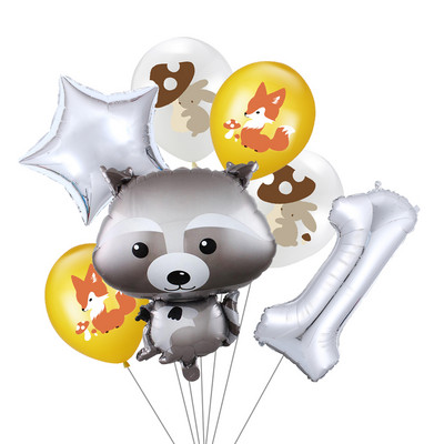 7 vnt/stal. Džiunglių gyvūnų folijos balionų rinkinys, 30 colių skaičius, globos, lapės ežiukas, gyvūnų teminis vakarėlis gimtadienio vakarėlio dekoracijos vaikams