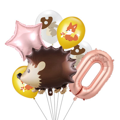 7 vnt/stal. Džiunglių gyvūnų folijos balionų rinkinys, 30 colių skaičius, globos, lapės ežiukas, gyvūnų teminis vakarėlis gimtadienio vakarėlio dekoracijos vaikams