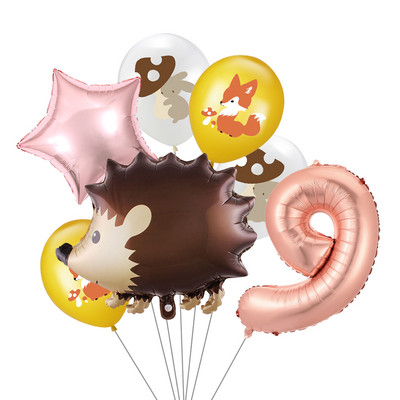 7 vnt/stal. Džiunglių gyvūnų folijos balionų rinkinys, 30 colių skaičius, globos, lapės ežiukas, gyvūnų teminis vakarėlis gimtadienio vakarėlio dekoracijos vaikams