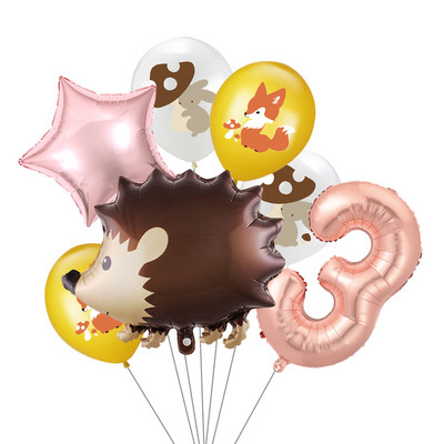 7 vnt/stal. Džiunglių gyvūnų folijos balionų rinkinys, 30 colių skaičius, globos, lapės ežiukas, gyvūnų teminis vakarėlis gimtadienio vakarėlio dekoracijos vaikams