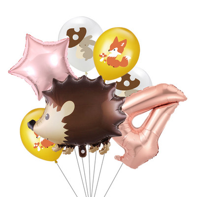 7 vnt/stal. Džiunglių gyvūnų folijos balionų rinkinys, 30 colių skaičius, globos, lapės ežiukas, gyvūnų teminis vakarėlis gimtadienio vakarėlio dekoracijos vaikams