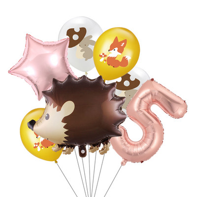 7 vnt/stal. Džiunglių gyvūnų folijos balionų rinkinys, 30 colių skaičius, globos, lapės ežiukas, gyvūnų teminis vakarėlis gimtadienio vakarėlio dekoracijos vaikams