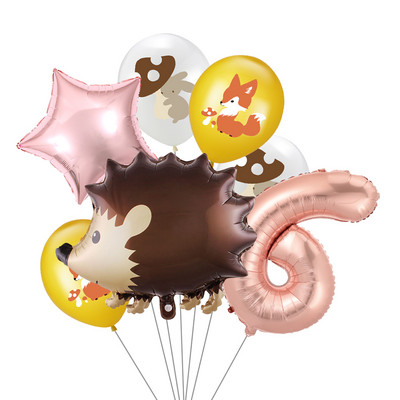 7 vnt/stal. Džiunglių gyvūnų folijos balionų rinkinys, 30 colių skaičius, globos, lapės ežiukas, gyvūnų teminis vakarėlis gimtadienio vakarėlio dekoracijos vaikams