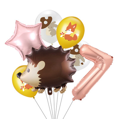 7 vnt/stal. Džiunglių gyvūnų folijos balionų rinkinys, 30 colių skaičius, globos, lapės ežiukas, gyvūnų teminis vakarėlis gimtadienio vakarėlio dekoracijos vaikams