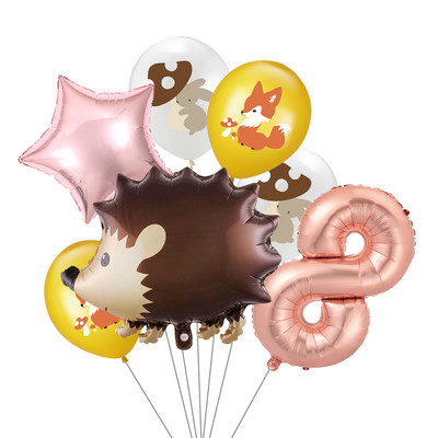 7 vnt/stal. Džiunglių gyvūnų folijos balionų rinkinys, 30 colių skaičius, globos, lapės ežiukas, gyvūnų teminis vakarėlis gimtadienio vakarėlio dekoracijos vaikams