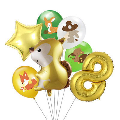 7 vnt/stal. Džiunglių gyvūnų folijos balionų rinkinys, 30 colių skaičius, globos, lapės ežiukas, gyvūnų teminis vakarėlis gimtadienio vakarėlio dekoracijos vaikams