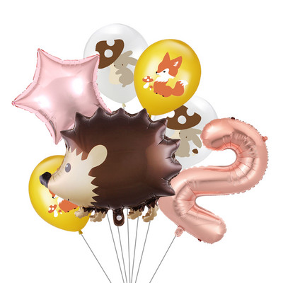 7 vnt/stal. Džiunglių gyvūnų folijos balionų rinkinys, 30 colių skaičius, globos, lapės ežiukas, gyvūnų teminis vakarėlis gimtadienio vakarėlio dekoracijos vaikams