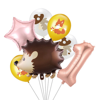 7 vnt/stal. Džiunglių gyvūnų folijos balionų rinkinys, 30 colių skaičius, globos, lapės ežiukas, gyvūnų teminis vakarėlis gimtadienio vakarėlio dekoracijos vaikams