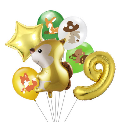7 vnt/stal. Džiunglių gyvūnų folijos balionų rinkinys, 30 colių skaičius, globos, lapės ežiukas, gyvūnų teminis vakarėlis gimtadienio vakarėlio dekoracijos vaikams