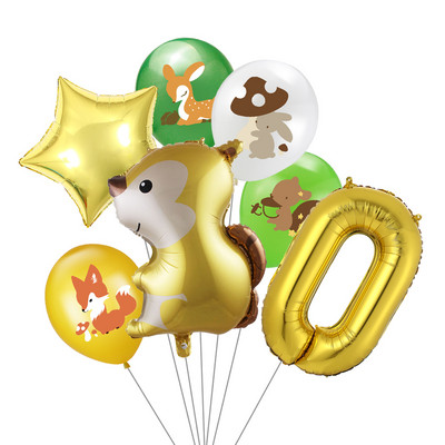 7 vnt/stal. Džiunglių gyvūnų folijos balionų rinkinys, 30 colių skaičius, globos, lapės ežiukas, gyvūnų teminis vakarėlis gimtadienio vakarėlio dekoracijos vaikams