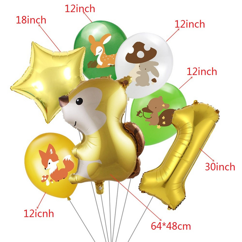 7 vnt/stal. Džiunglių gyvūnų folijos balionų rinkinys, 30 colių skaičius, globos, lapės ežiukas, gyvūnų teminis vakarėlis gimtadienio vakarėlio dekoracijos vaikams