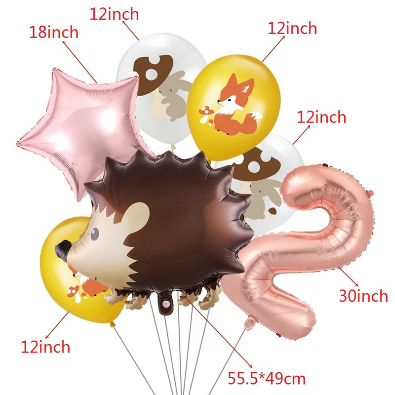 7 vnt/stal. Džiunglių gyvūnų folijos balionų rinkinys, 30 colių skaičius, globos, lapės ežiukas, gyvūnų teminis vakarėlis gimtadienio vakarėlio dekoracijos vaikams