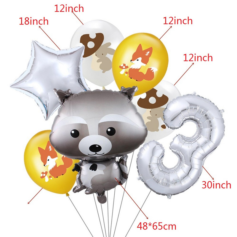 7 vnt/stal. Džiunglių gyvūnų folijos balionų rinkinys, 30 colių skaičius, globos, lapės ežiukas, gyvūnų teminis vakarėlis gimtadienio vakarėlio dekoracijos vaikams