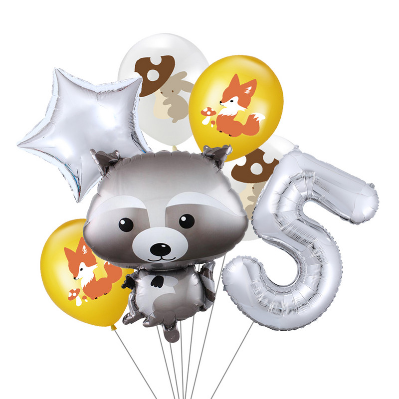 7 vnt/stal. Džiunglių gyvūnų folijos balionų rinkinys, 30 colių skaičius, globos, lapės ežiukas, gyvūnų teminis vakarėlis gimtadienio vakarėlio dekoracijos vaikams