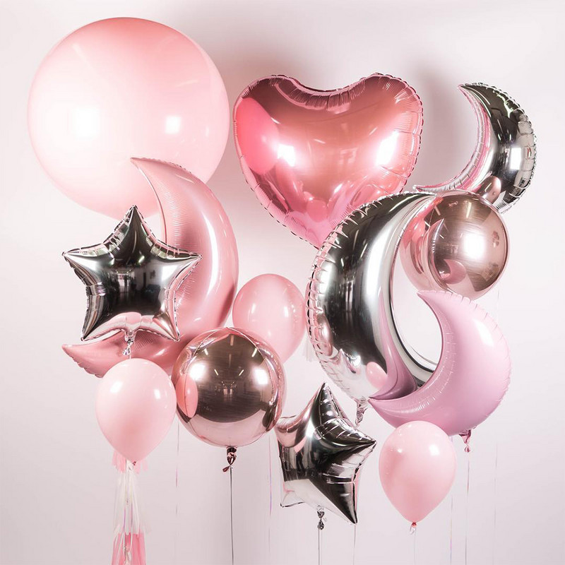 1 komplekts zila rozā mēness zvaigzne hēlija folijas baloni kāzu dzimšanas dienas ballīte globusi bērnu duša bērniem rotaļlietas jaungada Ziemassvētku rotājumi