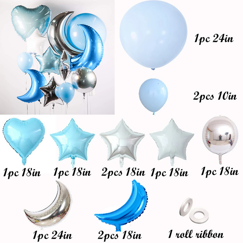 1 komplekts zila rozā mēness zvaigzne hēlija folijas baloni kāzu dzimšanas dienas ballīte globusi bērnu duša bērniem rotaļlietas jaungada Ziemassvētku rotājumi