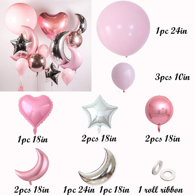 1 komplekts zila rozā mēness zvaigzne hēlija folijas baloni kāzu dzimšanas dienas ballīte globusi bērnu duša bērniem rotaļlietas jaungada Ziemassvētku rotājumi