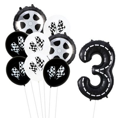 9 τμχ Θέμα αγωνιστικού αυτοκινήτου Τροχοί 18 ιντσών Μπαλόνια ηλίου Αριθμός πίστας Φίλ Μπαλόνια Αθλητικές εκδηλώσεις Διακόσμηση πάρτι για ντους γενεθλίων