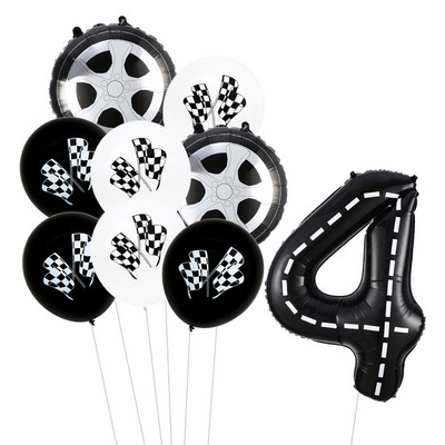 9 τμχ Θέμα αγωνιστικού αυτοκινήτου Τροχοί 18 ιντσών Μπαλόνια ηλίου Αριθμός πίστας Φίλ Μπαλόνια Αθλητικές εκδηλώσεις Διακόσμηση πάρτι για ντους γενεθλίων