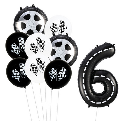 9 τμχ Θέμα αγωνιστικού αυτοκινήτου Τροχοί 18 ιντσών Μπαλόνια ηλίου Αριθμός πίστας Φίλ Μπαλόνια Αθλητικές εκδηλώσεις Διακόσμηση πάρτι για ντους γενεθλίων