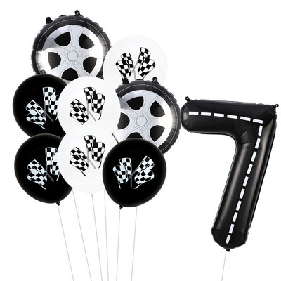 9 τμχ Θέμα αγωνιστικού αυτοκινήτου Τροχοί 18 ιντσών Μπαλόνια ηλίου Αριθμός πίστας Φίλ Μπαλόνια Αθλητικές εκδηλώσεις Διακόσμηση πάρτι για ντους γενεθλίων