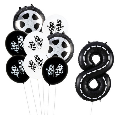 9 τμχ Θέμα αγωνιστικού αυτοκινήτου Τροχοί 18 ιντσών Μπαλόνια ηλίου Αριθμός πίστας Φίλ Μπαλόνια Αθλητικές εκδηλώσεις Διακόσμηση πάρτι για ντους γενεθλίων