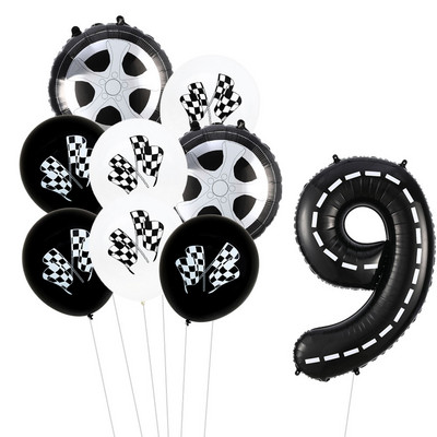 9 τμχ Θέμα αγωνιστικού αυτοκινήτου Τροχοί 18 ιντσών Μπαλόνια ηλίου Αριθμός πίστας Φίλ Μπαλόνια Αθλητικές εκδηλώσεις Διακόσμηση πάρτι για ντους γενεθλίων