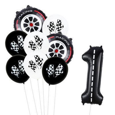 9 τμχ Θέμα αγωνιστικού αυτοκινήτου Τροχοί 18 ιντσών Μπαλόνια ηλίου Αριθμός πίστας Φίλ Μπαλόνια Αθλητικές εκδηλώσεις Διακόσμηση πάρτι για ντους γενεθλίων