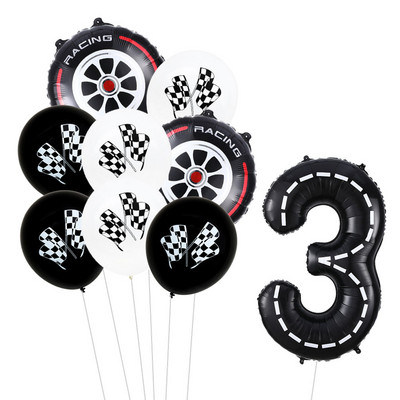 9 τμχ Θέμα αγωνιστικού αυτοκινήτου Τροχοί 18 ιντσών Μπαλόνια ηλίου Αριθμός πίστας Φίλ Μπαλόνια Αθλητικές εκδηλώσεις Διακόσμηση πάρτι για ντους γενεθλίων