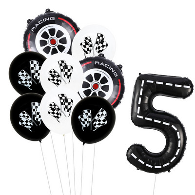 9 τμχ Θέμα αγωνιστικού αυτοκινήτου Τροχοί 18 ιντσών Μπαλόνια ηλίου Αριθμός πίστας Φίλ Μπαλόνια Αθλητικές εκδηλώσεις Διακόσμηση πάρτι για ντους γενεθλίων