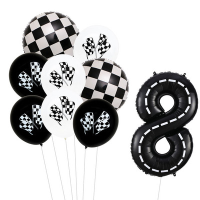 9 τμχ Θέμα αγωνιστικού αυτοκινήτου Τροχοί 18 ιντσών Μπαλόνια ηλίου Αριθμός πίστας Φίλ Μπαλόνια Αθλητικές εκδηλώσεις Διακόσμηση πάρτι για ντους γενεθλίων