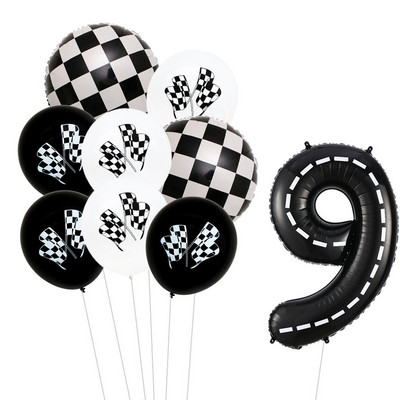9 τμχ Θέμα αγωνιστικού αυτοκινήτου Τροχοί 18 ιντσών Μπαλόνια ηλίου Αριθμός πίστας Φίλ Μπαλόνια Αθλητικές εκδηλώσεις Διακόσμηση πάρτι για ντους γενεθλίων