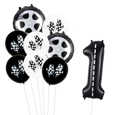 9 τμχ Θέμα αγωνιστικού αυτοκινήτου Τροχοί 18 ιντσών Μπαλόνια ηλίου Αριθμός πίστας Φίλ Μπαλόνια Αθλητικές εκδηλώσεις Διακόσμηση πάρτι για ντους γενεθλίων