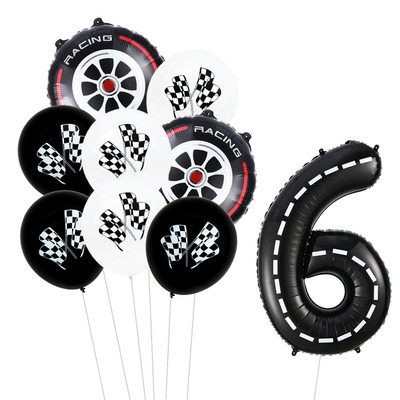 9 τμχ Θέμα αγωνιστικού αυτοκινήτου Τροχοί 18 ιντσών Μπαλόνια ηλίου Αριθμός πίστας Φίλ Μπαλόνια Αθλητικές εκδηλώσεις Διακόσμηση πάρτι για ντους γενεθλίων