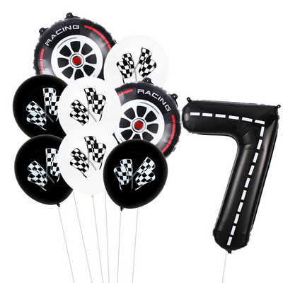 9 τμχ Θέμα αγωνιστικού αυτοκινήτου Τροχοί 18 ιντσών Μπαλόνια ηλίου Αριθμός πίστας Φίλ Μπαλόνια Αθλητικές εκδηλώσεις Διακόσμηση πάρτι για ντους γενεθλίων