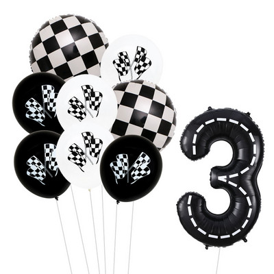 9 τμχ Θέμα αγωνιστικού αυτοκινήτου Τροχοί 18 ιντσών Μπαλόνια ηλίου Αριθμός πίστας Φίλ Μπαλόνια Αθλητικές εκδηλώσεις Διακόσμηση πάρτι για ντους γενεθλίων
