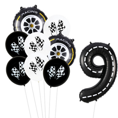 9 τμχ Θέμα αγωνιστικού αυτοκινήτου Τροχοί 18 ιντσών Μπαλόνια ηλίου Αριθμός πίστας Φίλ Μπαλόνια Αθλητικές εκδηλώσεις Διακόσμηση πάρτι για ντους γενεθλίων