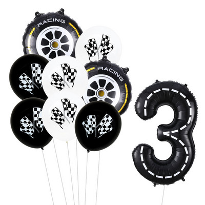 9 τμχ Θέμα αγωνιστικού αυτοκινήτου Τροχοί 18 ιντσών Μπαλόνια ηλίου Αριθμός πίστας Φίλ Μπαλόνια Αθλητικές εκδηλώσεις Διακόσμηση πάρτι για ντους γενεθλίων