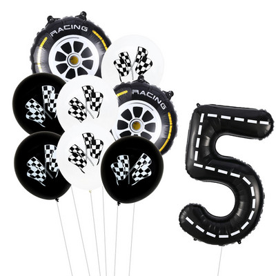 9 τμχ Θέμα αγωνιστικού αυτοκινήτου Τροχοί 18 ιντσών Μπαλόνια ηλίου Αριθμός πίστας Φίλ Μπαλόνια Αθλητικές εκδηλώσεις Διακόσμηση πάρτι για ντους γενεθλίων