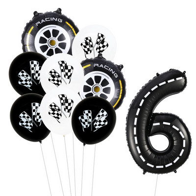 9 τμχ Θέμα αγωνιστικού αυτοκινήτου Τροχοί 18 ιντσών Μπαλόνια ηλίου Αριθμός πίστας Φίλ Μπαλόνια Αθλητικές εκδηλώσεις Διακόσμηση πάρτι για ντους γενεθλίων